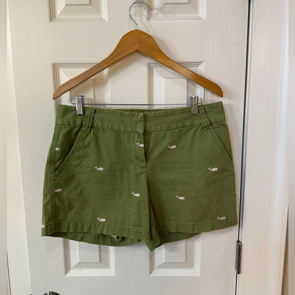 J.Crew Shorts Womens Size 8 Olive Green Whale Twill Chino Embroidered Whimsy